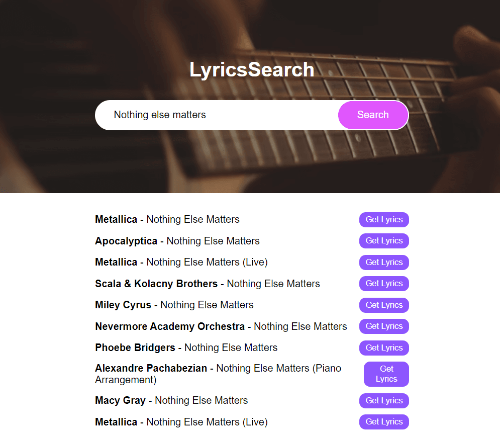 Lyrics Search Screenshot
